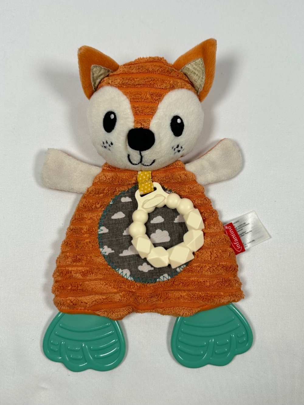 Infantino Go Gaga Cuddly Silicone Teether Fox Sensory Plush Toy Crinkle Body
